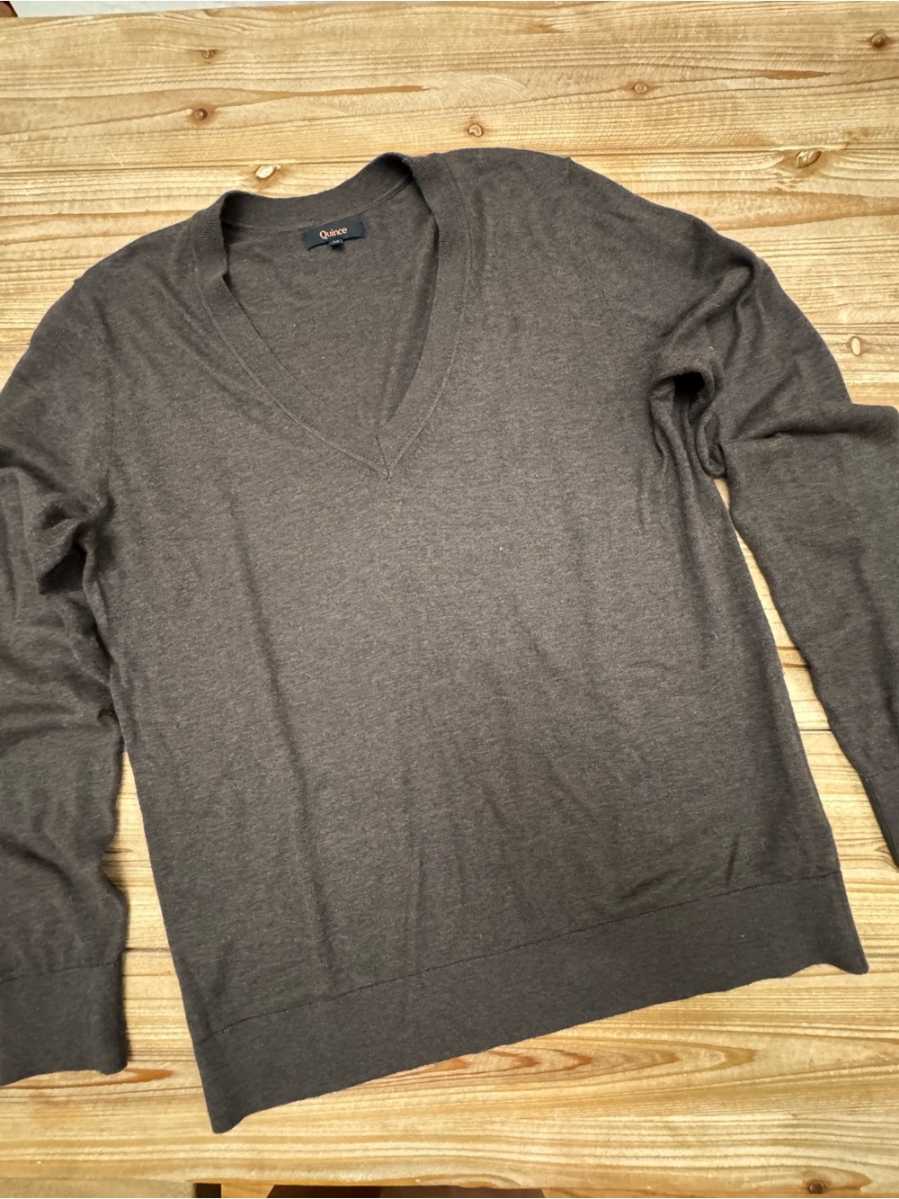 Quince Organic Cotton Blend V-Neck Sweater Brown Medium Soft Cashmere Blend